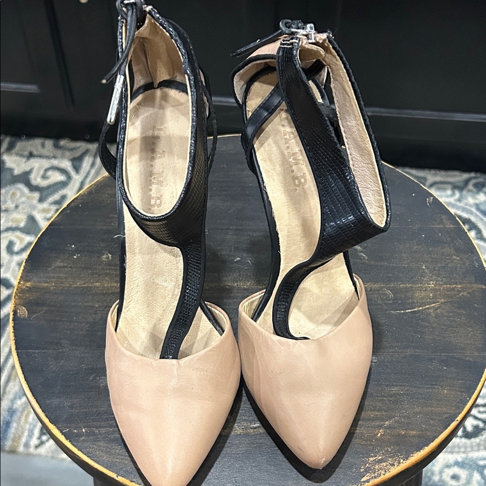 L.A.M.B. Black and Nude Heels